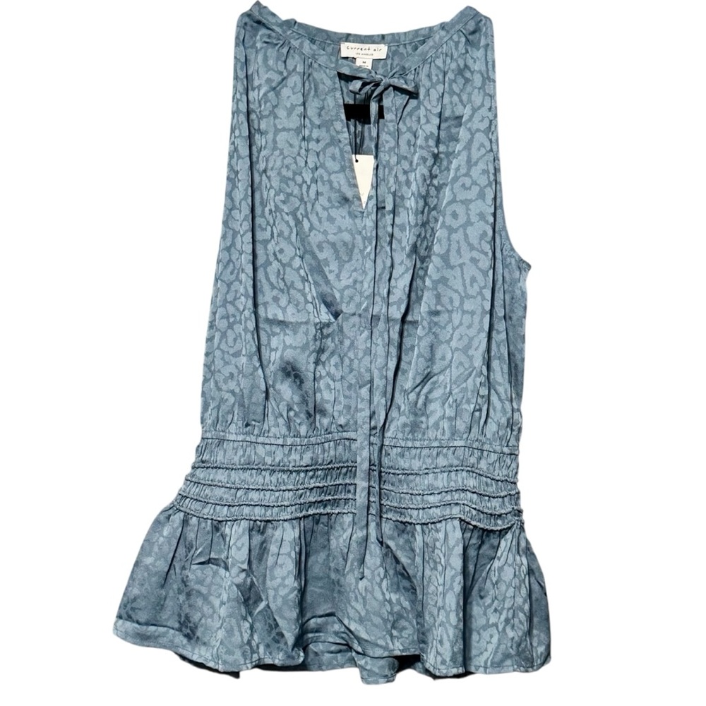Current Air  Anthro NEW Satin Monochrome Animal Print Sleeveless Ruffle Hem Tank